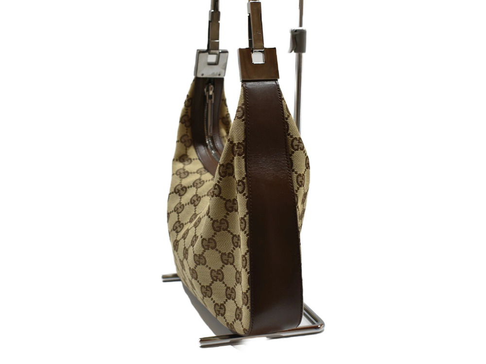 Gucci Hobo Handbag Bag GG Brown Canvas Shoulder Brown